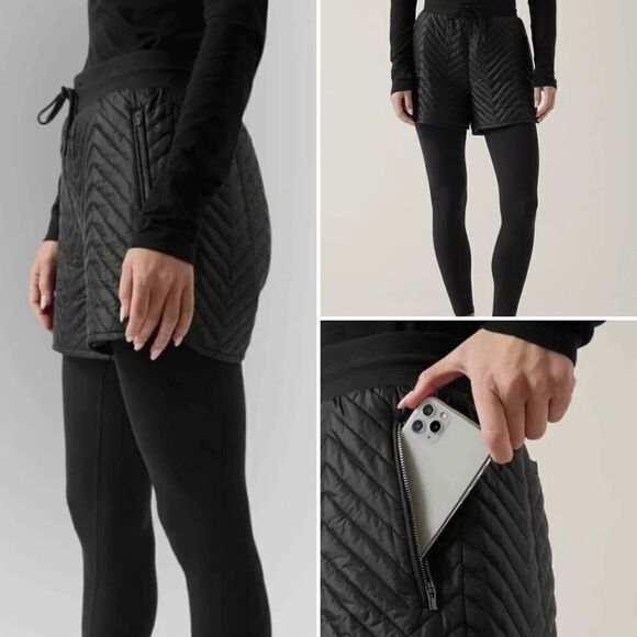 Athleta Apres Quilted Ski Shorts Abalone Grey Size 10 NWT $89 Drawstring Waist - Picture 6 of 11